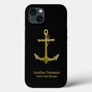 Stilvolle goldene nautische Anker auf Schwarz iPhone 13 Hülle