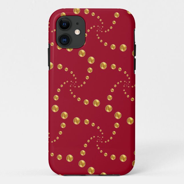 Stilvolle goldene Polka-Punkte auf bordeauxrot Case-Mate iPhone Hülle (Rückseite)