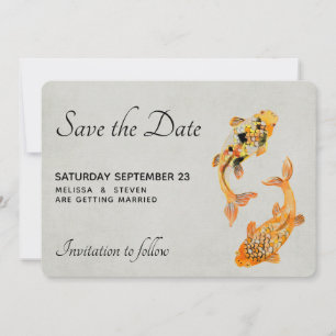 Stilvolle Goldkoi-Hochzeit Save The Date