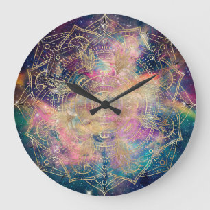 Stilvolle Goldmandala Wasserfarbe & Nebel Farblich Große Wanduhr