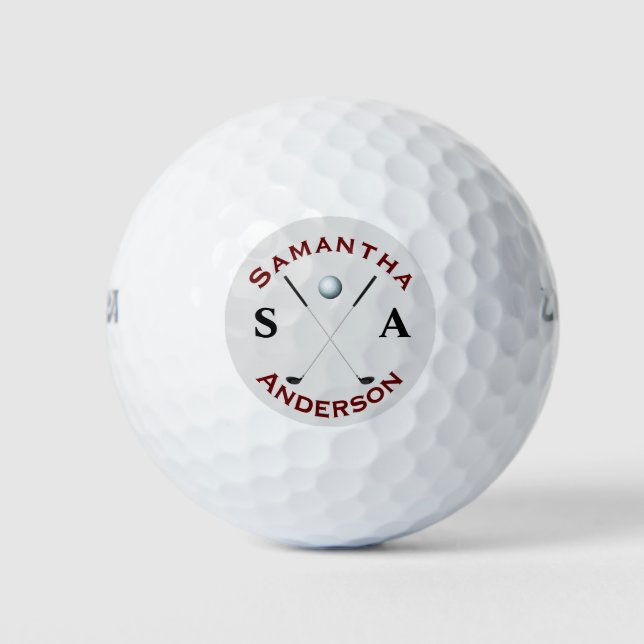 Stilvolle Golfer Monogram Cross Clubs Golfball (Vorderseite)