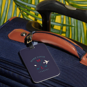 Stilvolle Golfer Travel Logo Monogram Indigo-Blue Gepäckanhänger