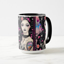 Stilvolle Goth Tattoo Girl Black and Pink Tasse