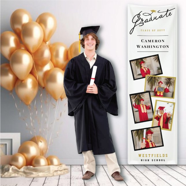 Stilvolle Graduate Script 5 Foto Graduation Party Banner (Von Creator hochgeladen)