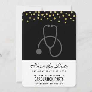 Stilvolle Graduation Party Gray auf Black Stethosc Save The Date
