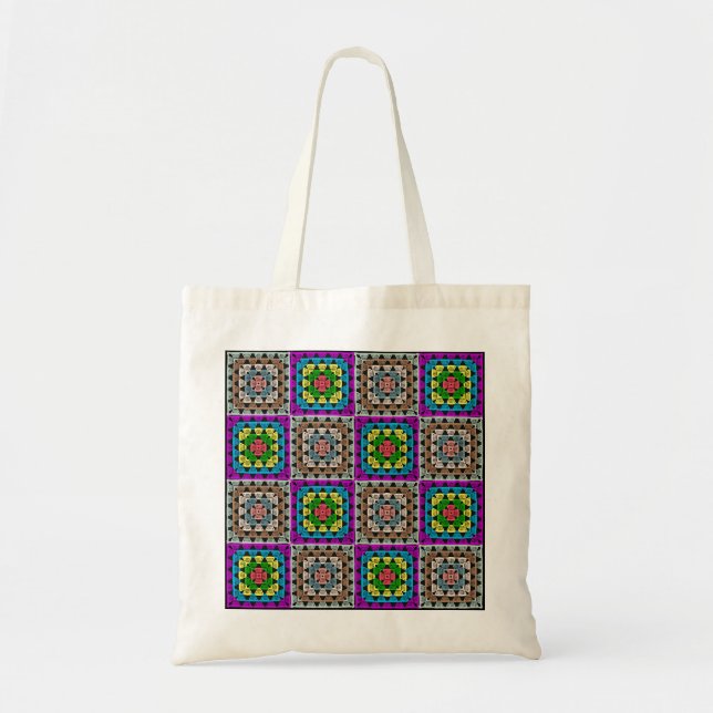 Stilvolle Granny Square Pattern Cotton Tote Bag Tragetasche (Vorne)