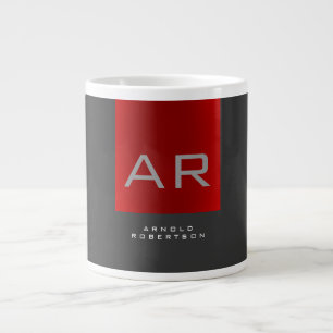 Stilvolle, grau-rote Trendy Monogram-Name Jumbo-Tasse