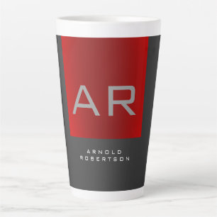 Stilvolle, grau-rote Trendy Monogram-Name Milchtasse