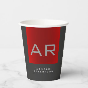 Stilvolle, grau-rote Trendy Monogram-Name Pappbecher