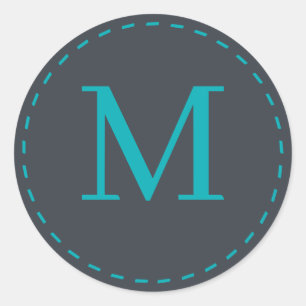 Stilvolle Grau- und Cyanfarben Mit Monogramm Runder Aufkleber