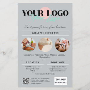 Stilvolle graue Logodienste Schönheitssalon Market Flyer