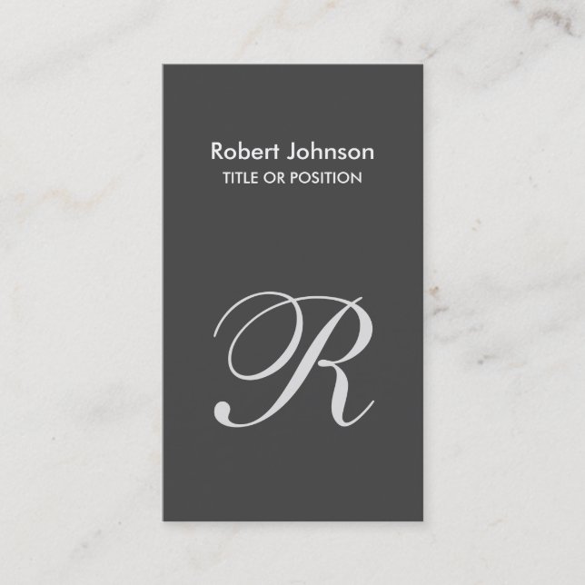 Stilvolle Graue White Monogram Business Card Visitenkarte (Vorderseite)