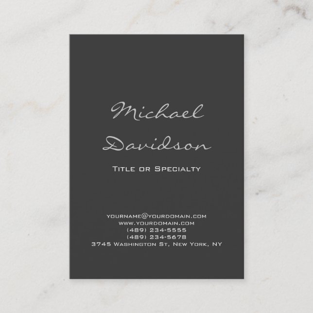 Stilvolle Gray Classical Script Business Card Visitenkarte (Vorderseite)