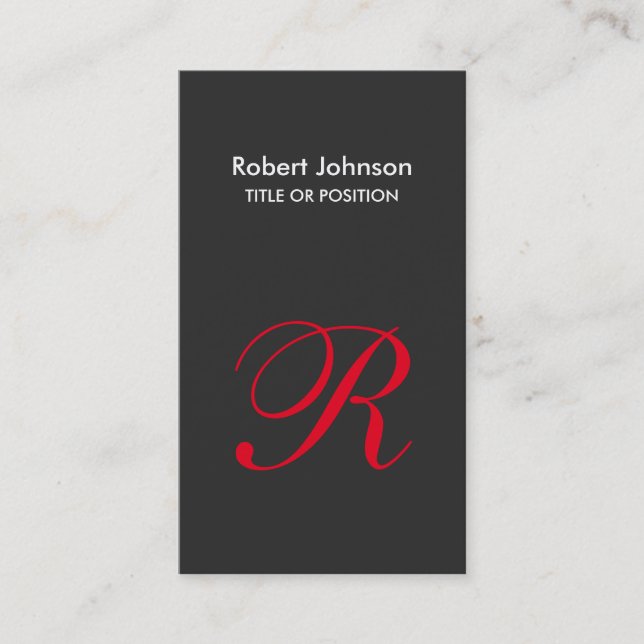 Stilvolle Gray Red Monogram Business Card Visitenkarte (Vorderseite)