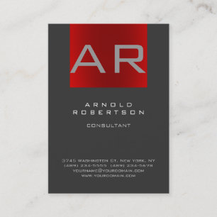 Stilvolle Gray Red Trendy Monogram Business Card Visitenkarte