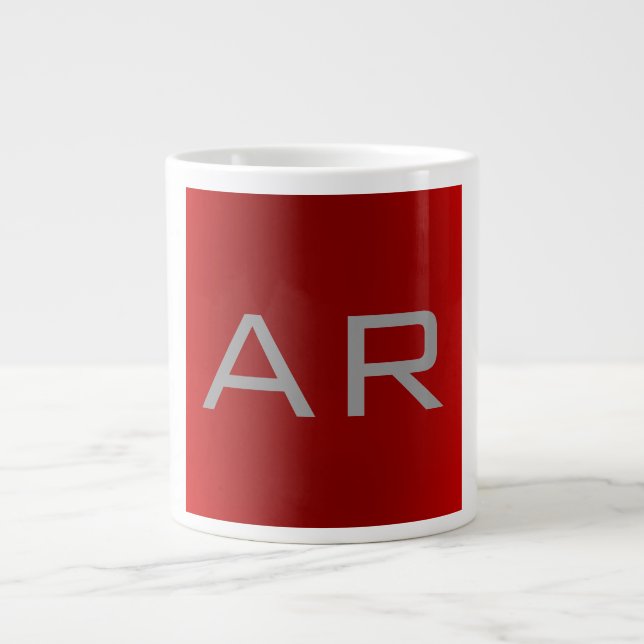 Stilvolle Gray Red Trendy Monogram Jumbo-Tasse (Vorderseite)