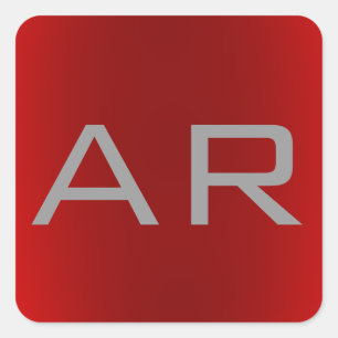 Stilvolle Gray Red Trendy Monogram Quadratischer Aufkleber