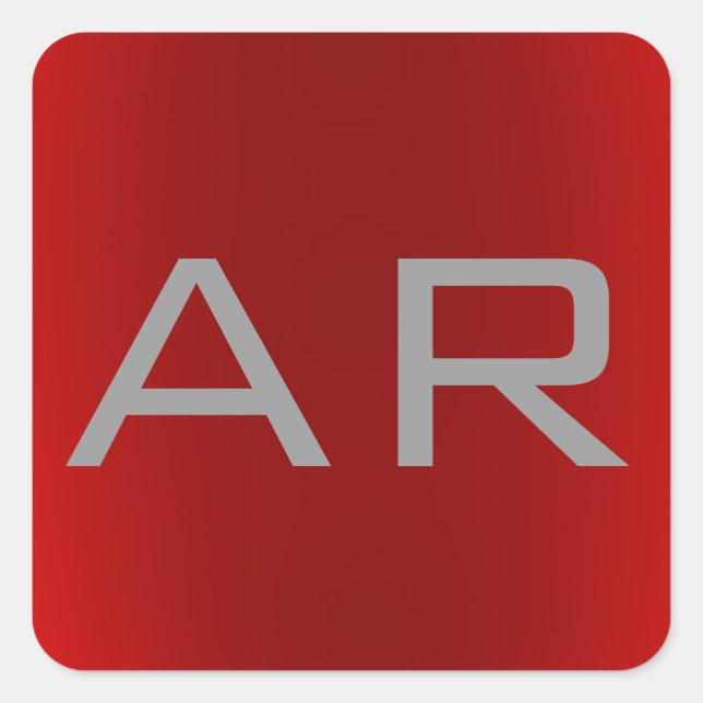 Stilvolle Gray Red Trendy Monogram Quadratischer Aufkleber (Vorderseite)