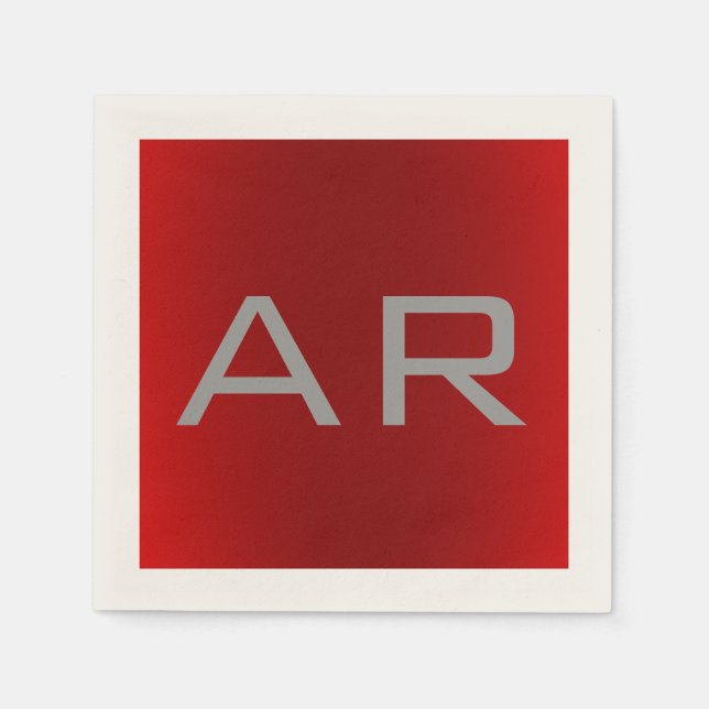 Stilvolle Gray Red Trendy Monogram Serviette (Vorderseite)