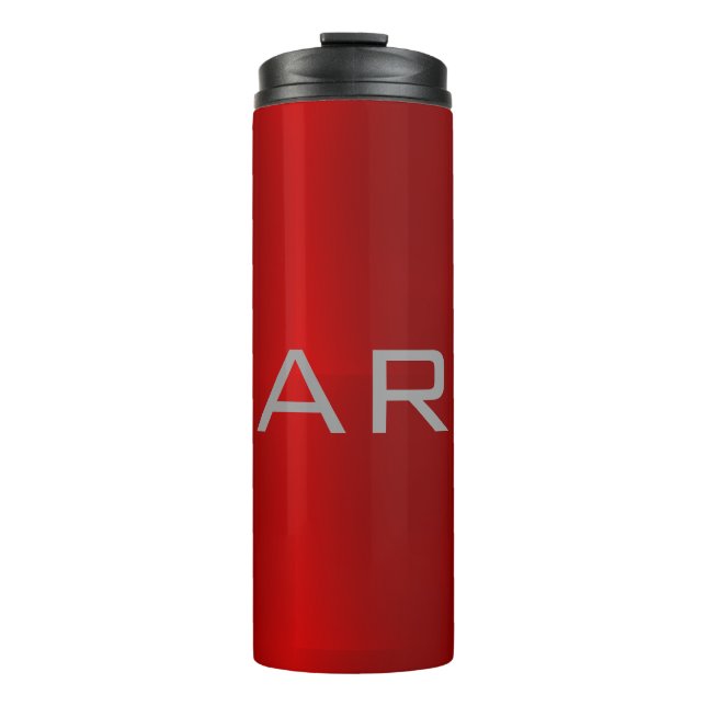 Stilvolle Gray Red Trendy Monogram Thermosbecher (Vorderseite)