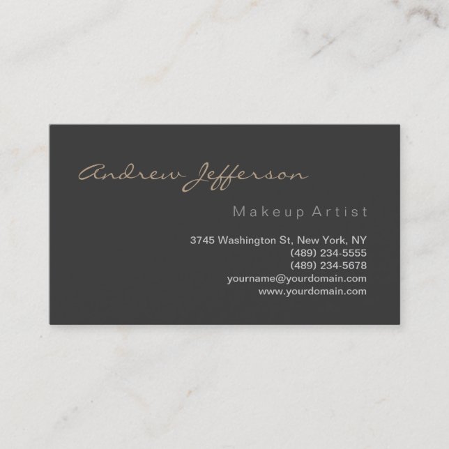 Stilvolle Gray Script Makeup Artist Business Card Visitenkarte (Vorderseite)