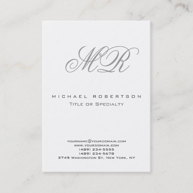 Stilvolle Gray Script Monogram Clean Business Card Visitenkarte (Vorderseite)