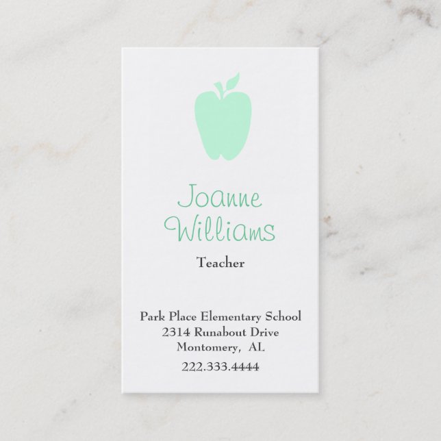 Stilvolle Green Apple Teacher Business Card Terminkarte (Vorderseite)