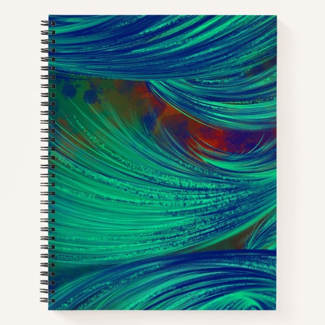 Stilvolle Green Blue Abstrakt Feathers Notizbuch (Vorderseite)