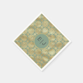 Stilvolle Green & Gold Dahlias Muster Monogram Serviette