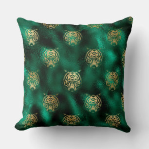 Stilvolle Green und Gold Wild Tiger Face Safari Kissen