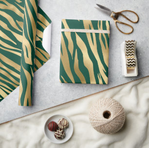 Stilvolle Green und Gold Wild Tiger Stripes Safari Geschenkpapier