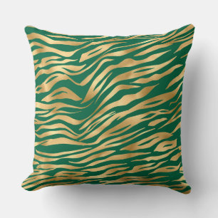 Stilvolle Green und Gold Wild Tiger Stripes Safari Kissen
