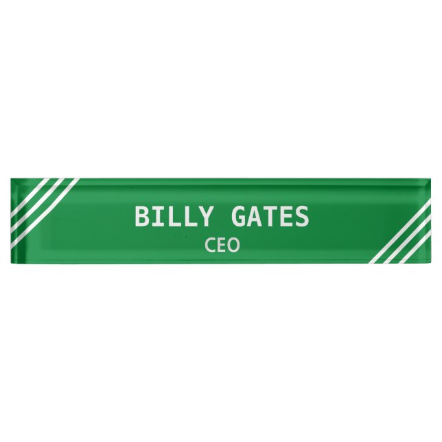 Stilvolle Green und White Desk Name Plate Namensplakette (Vorderseite)