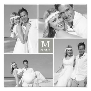 Stilvolle Grid Gray Square Monogram 4 Foto Wedding