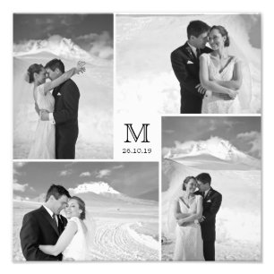 Stilvolle Grid White Square Monogram 4 Foto Weddin