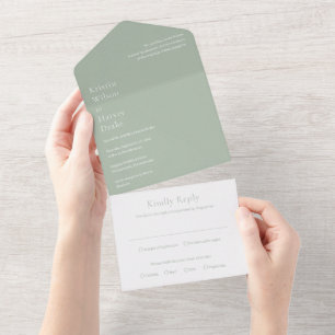 Stilvolle Grün Moderne Hochzeit All In One Einladung