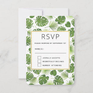 Stilvolle Grün-Tropen-Blätter-Muster Hochzeit RSVP Karte