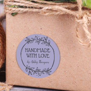 Stilvolle Grünanlage Handmade mit Liebe Name Lila Runder Aufkleber