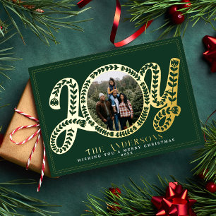 Stilvolle grüne Freude Weihnachts-Foto-Feiertagska Folien Feiertagskarte