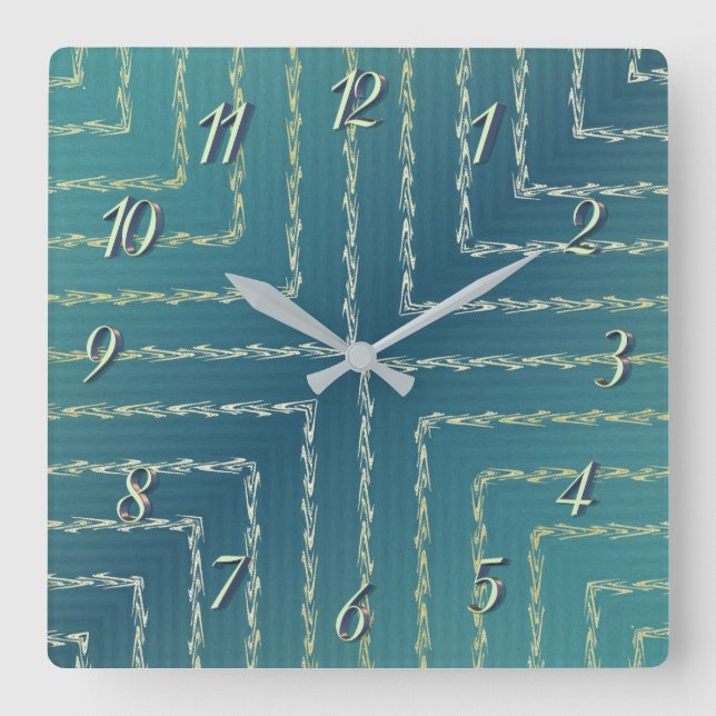 Stilvolle grüne geometrische Wandleuchte Quadratische Wanduhr (Vorderseite)