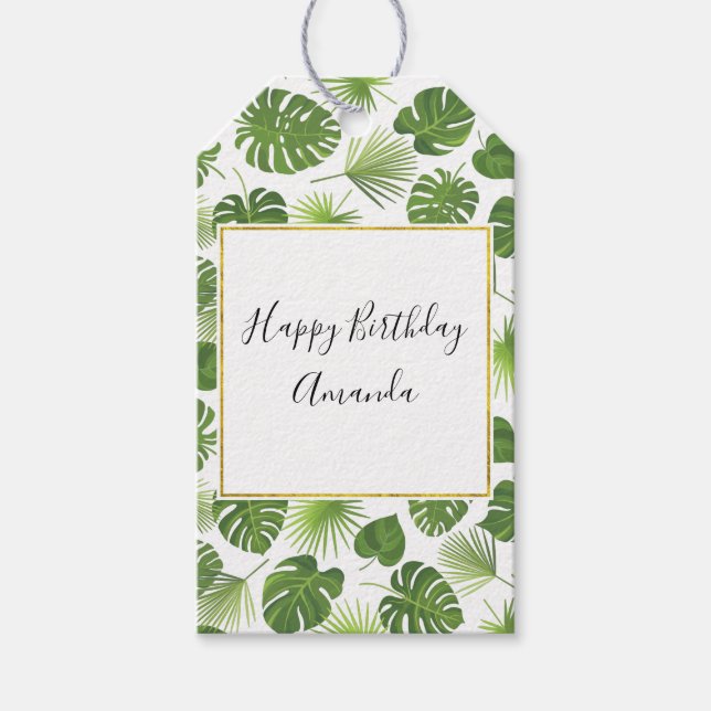 Stilvolle grüne tropische Blätter Muster Geburtsta Geschenkanhänger (Vorderseite)
