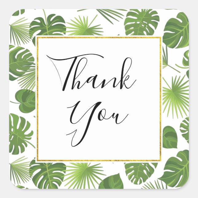 Stilvolle grüne tropische Blätter Muster Vielen Da Quadratischer Aufkleber (Vorderseite)