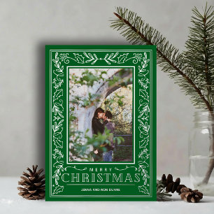 Stilvolle Grüne Weihnachtsfoto Silber Folien Feiertagskarte