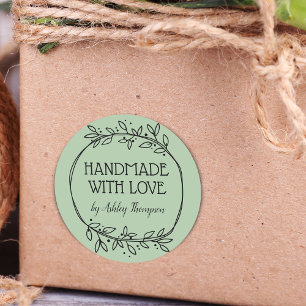 Stilvolle Grünpflanze, handgefertigt mit Liebe Nam Runder Aufkleber