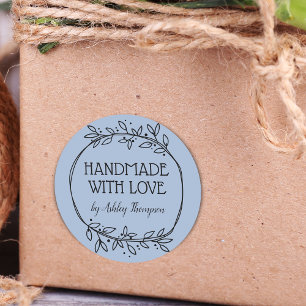 Stilvolle Grünpflanze Handmade With Love Name Blau Runder Aufkleber