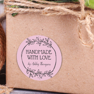 Stilvolle Grünpflanze Handmade With Love Name Rosa Runder Aufkleber