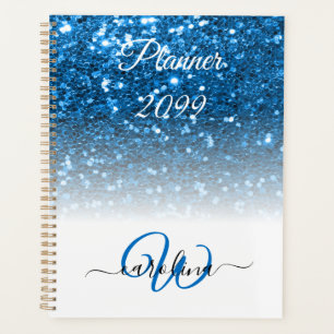 Stilvolle, gürtelblaue Glitzer-Monogramm-Bezeichnu Planer