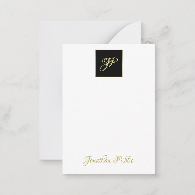 Stilvolle Hand Gold Text Mit Monogramm modern Mitteilungskarte (Vorderseite)