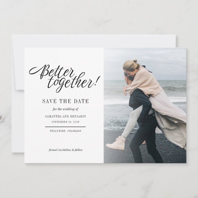 Stilvolle handgeschriebene Foto-Hochzeit Save The Date (Vorderseite)