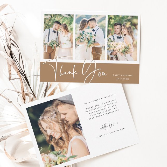 Stilvolle Handschrift für Hochzeit 4 Foto Dankeskarte (Von Creator hochgeladen)